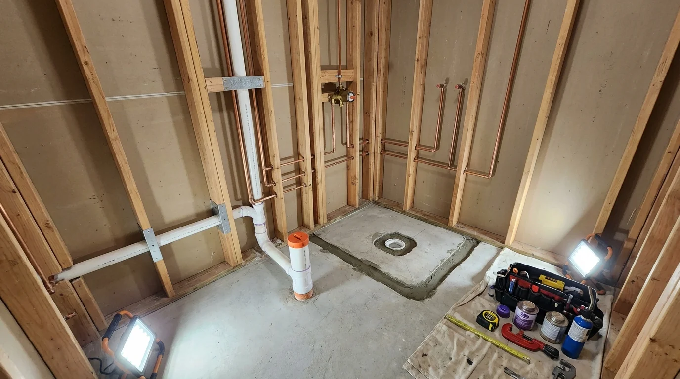 Bathroom rough-in plumbing during remodel by Johns Plumbing LLC in Leachville