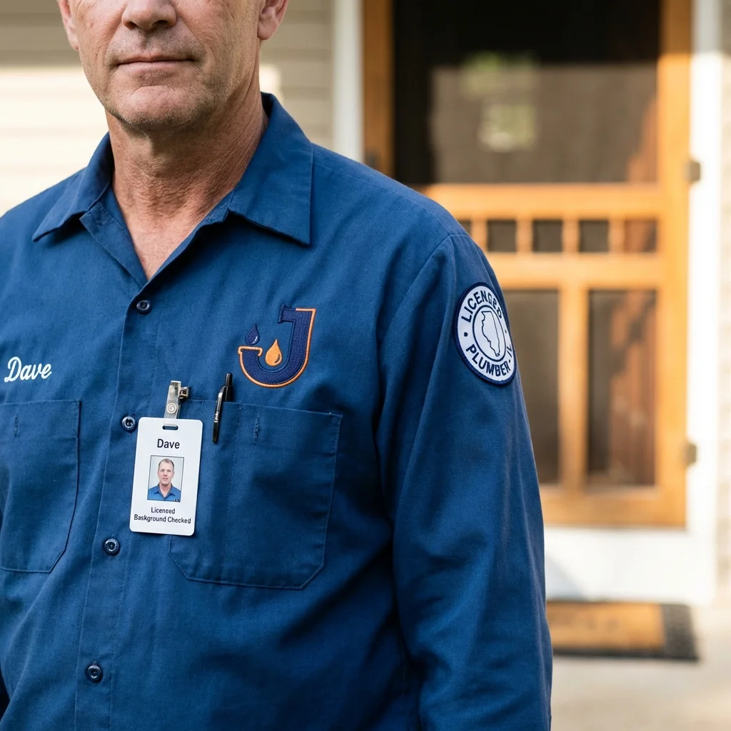 Licensed plumber showing ID badge in Leachville, AR