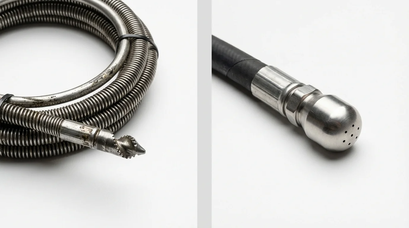 Drain snake cable and hydro jetting nozzle used for drain cleaning in Leachville, AR