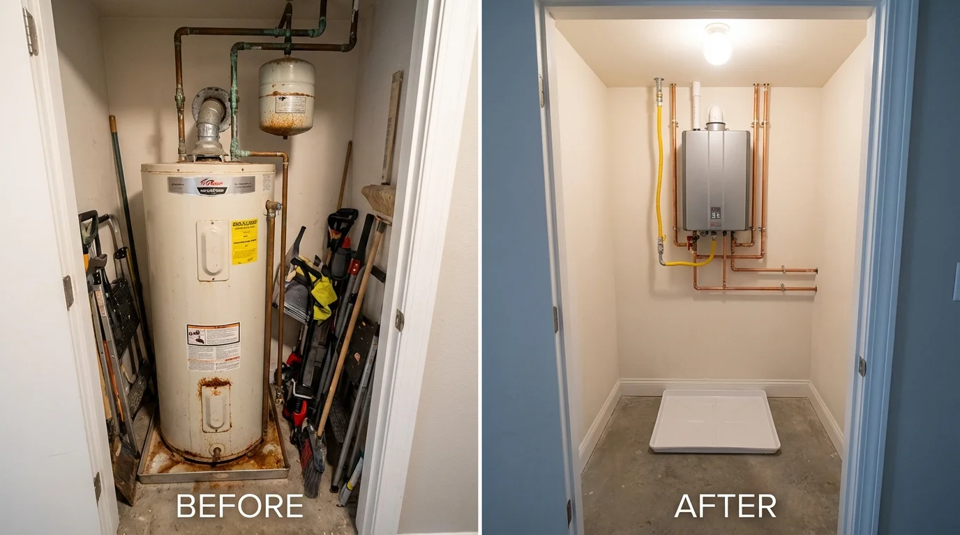 Tank water heater versus wall-mounted tankless unit comparison for Leachville, AR homeowners